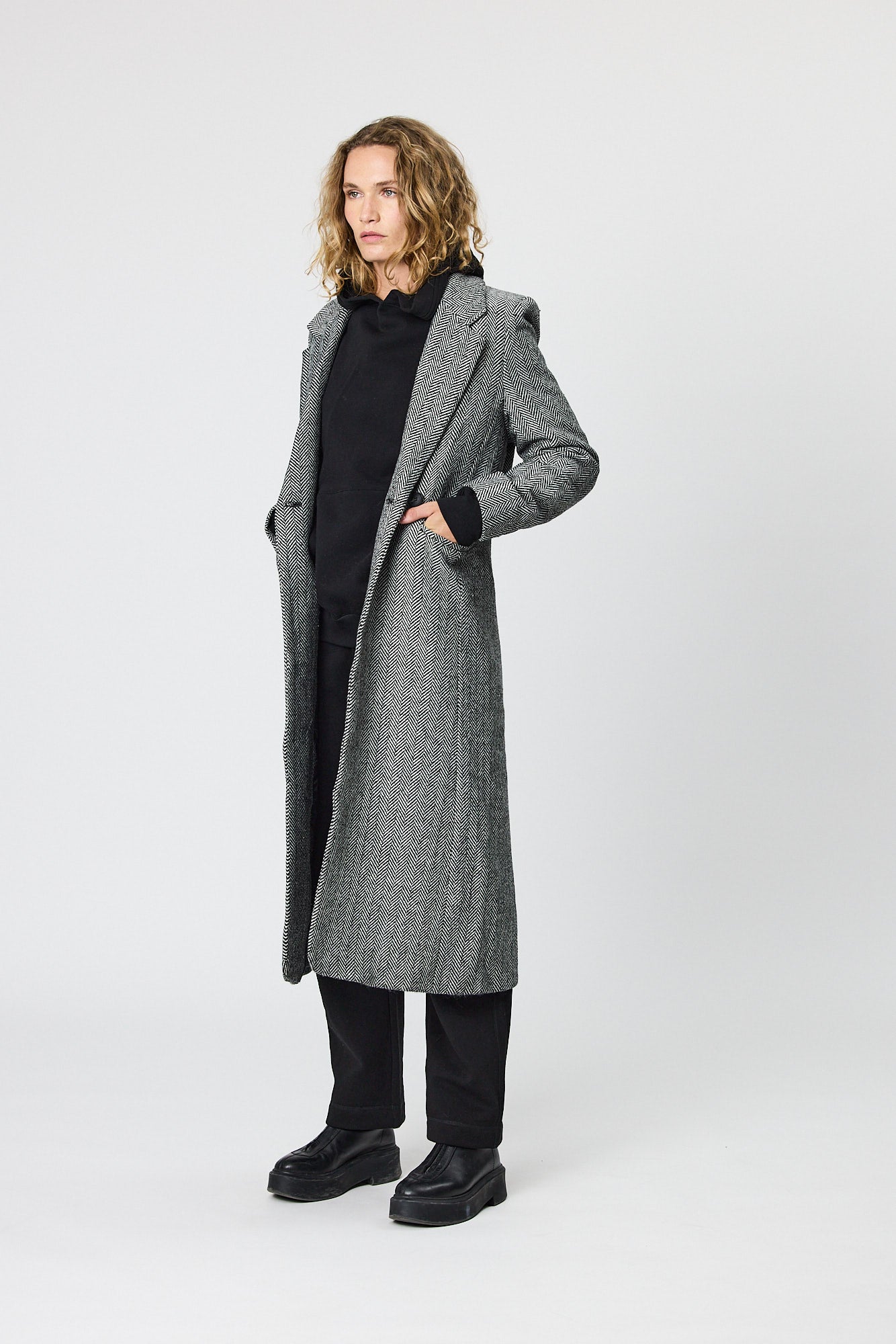 Long herringbone coat best sale